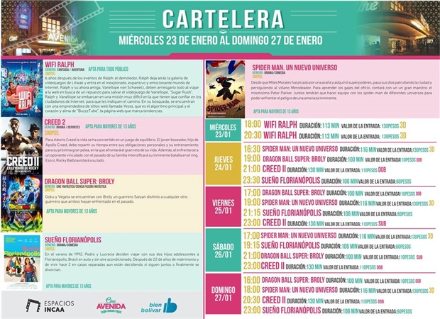 cine cartelera 23 de enero