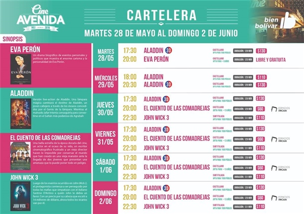 Cartelera del 28 de mayo al 2 de junio